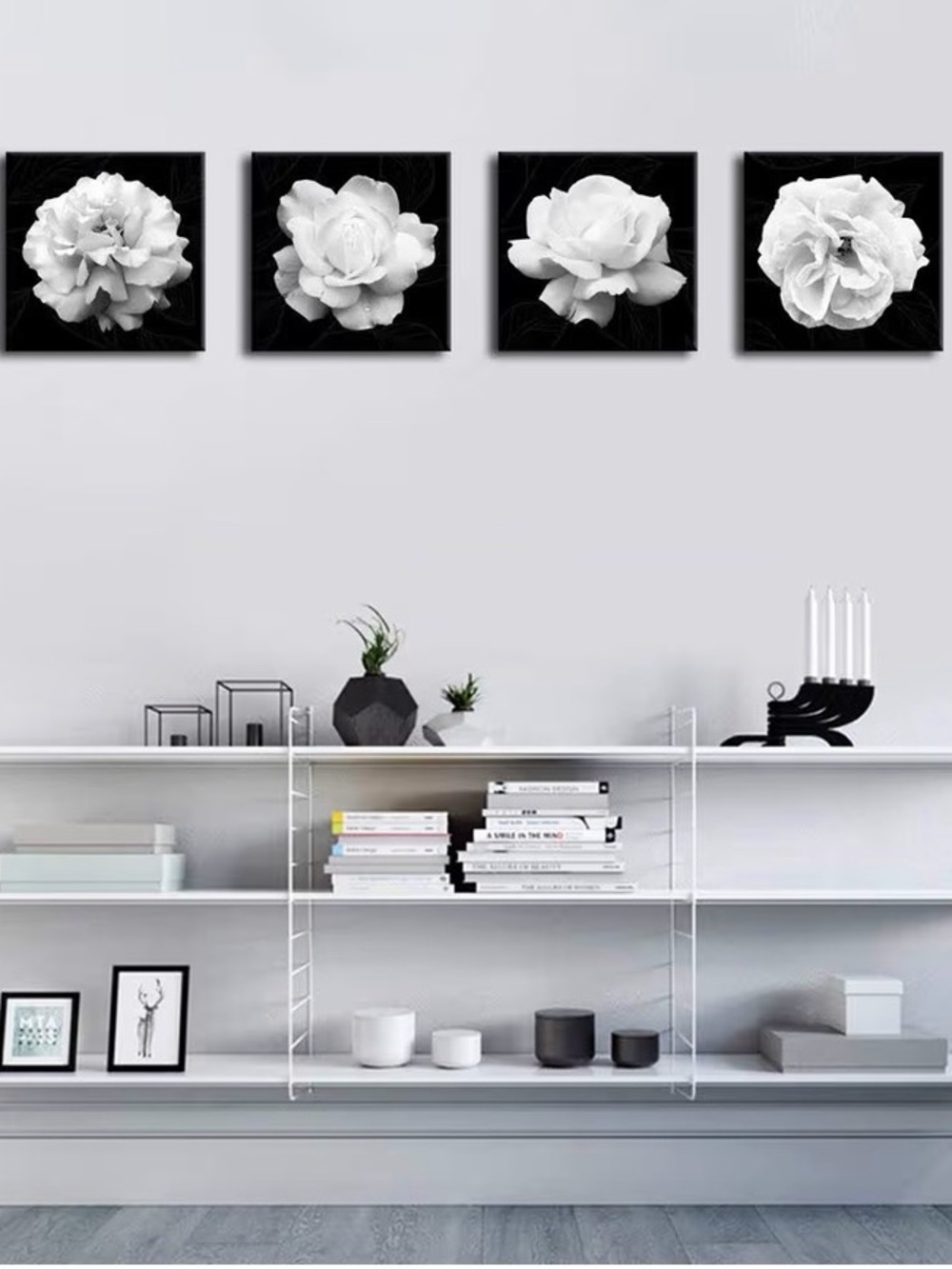 Black & White Floral Canvas Wall Art - Set of 4 - Picture 11 of 12